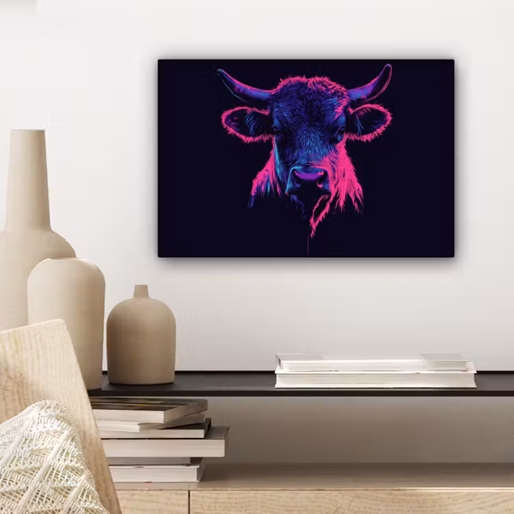 Stier - Neon - Zwart - Kleur canvas 2cm klein -sfeer6