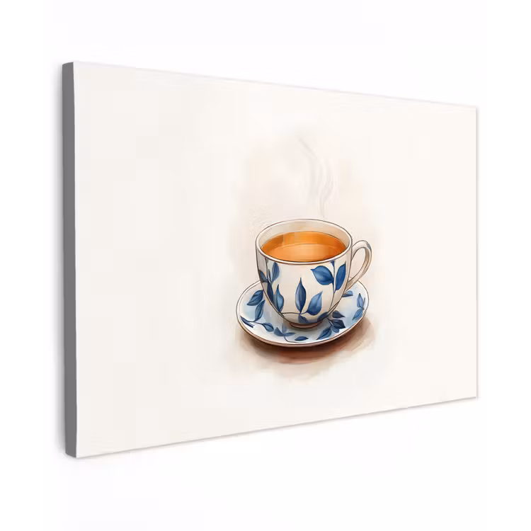 Theekop - Bladeren - Blauw canvas 2cm klein -z3d