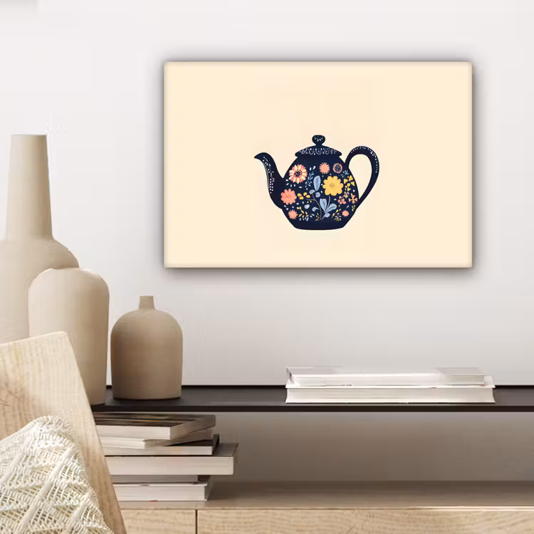 Theepot - Kleurrijk - Bloemen canvas 2cm klein -sfeer6