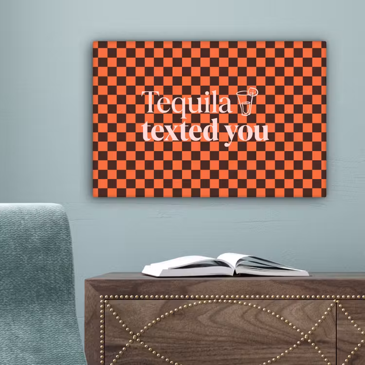 Tequila texted you - Glas - Vierkanten - Oranje canvas 2cm klein -sfeer4