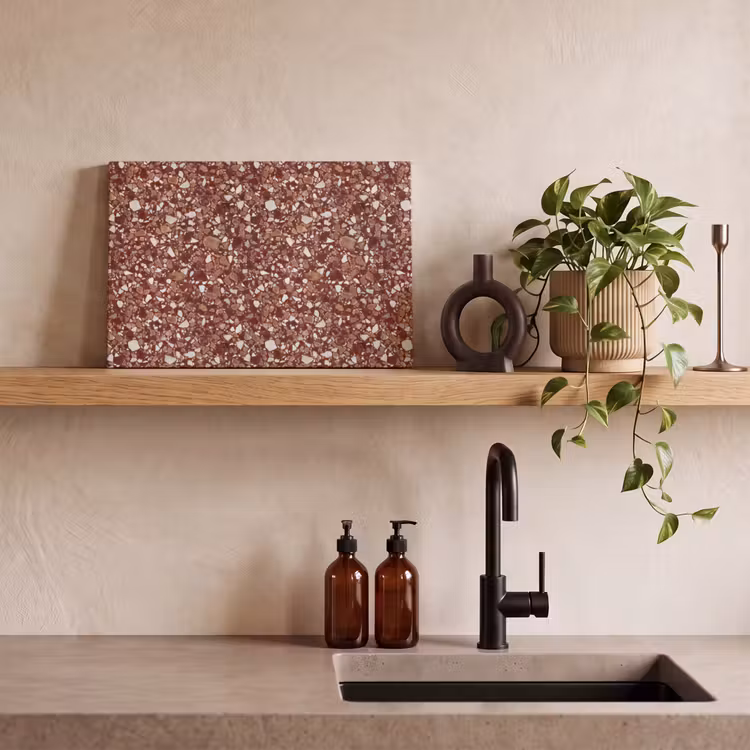 Terrazzo - Patroon - Steentextuur - Roodbruin canvas 2cm klein 34 -sfeer3