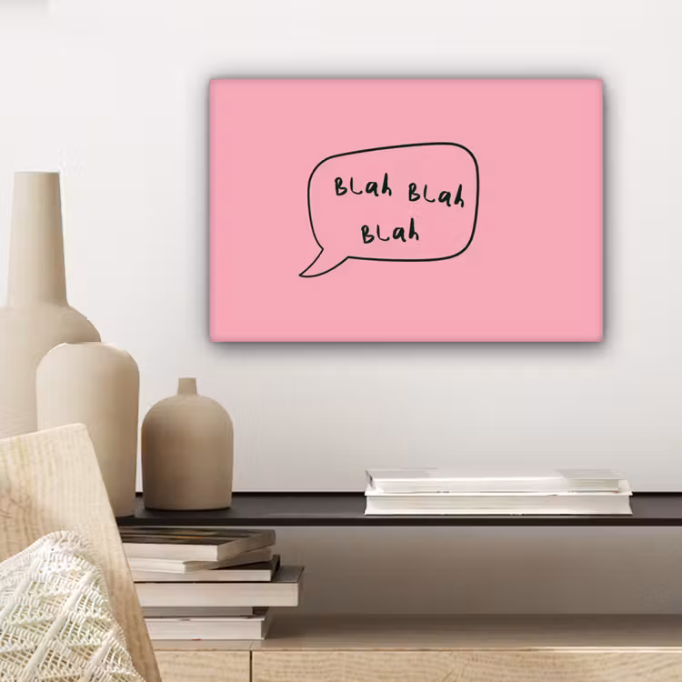 Tekstwolkje - BLAH BLAH BLAH - Roze canvas 2cm klein -sfeer6