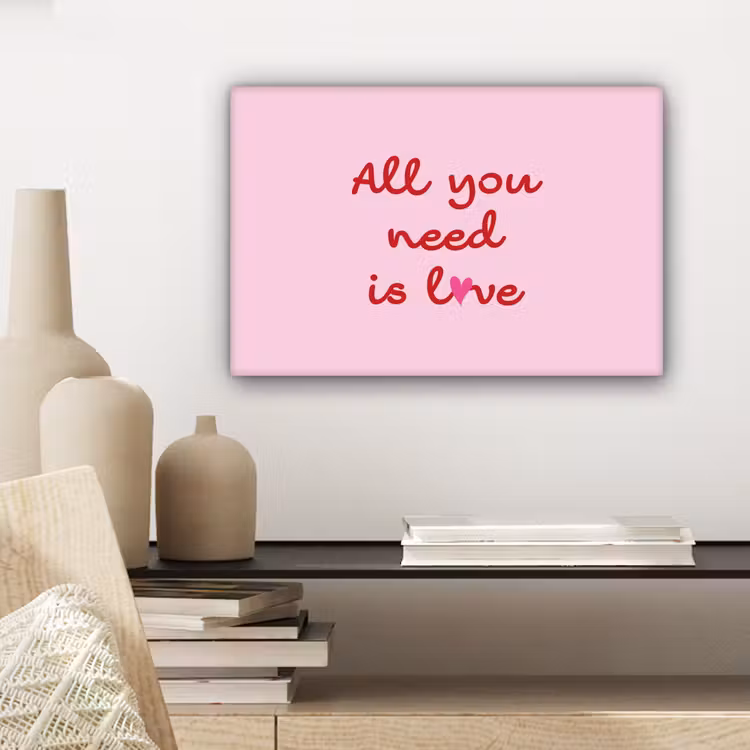 Tekst - Roze - Love - Hart canvas 2cm klein -sfeer6
