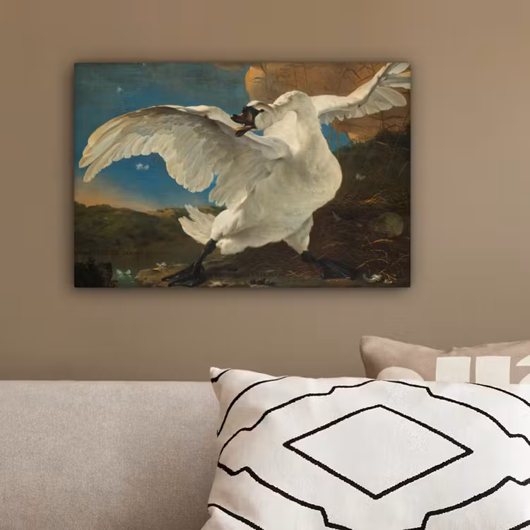 De bedreigde zwaan - Schilderij van Jan Asselijn canvas 2cm klein -sfeer3