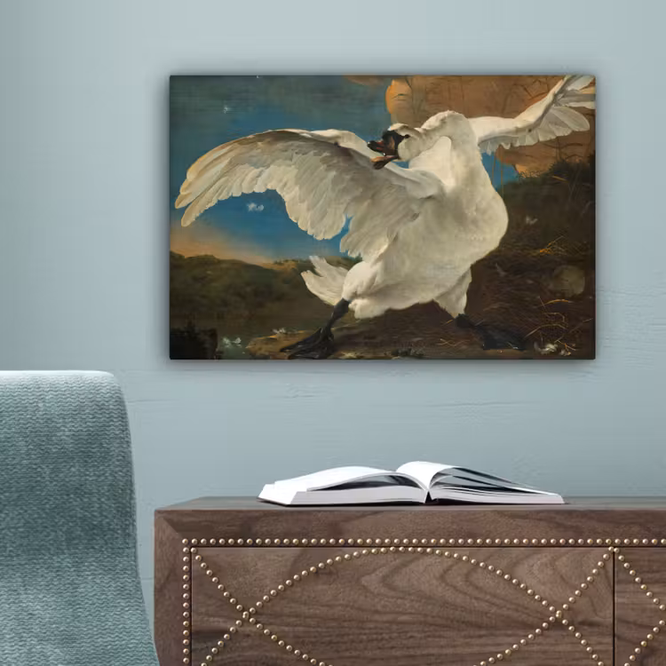 De bedreigde zwaan - Schilderij van Jan Asselijn canvas 2cm klein -sfeer4