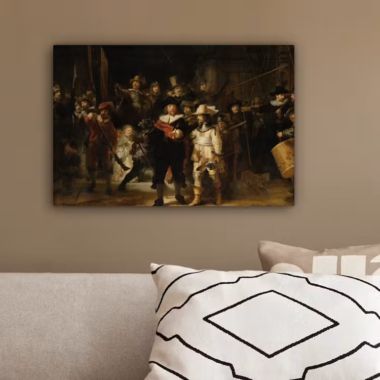 De Nachtwacht - Kunst - Oude meesters - Rembrandt canvas 2cm klein -sfeer3