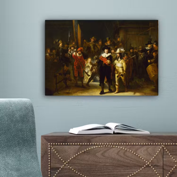 De Nachtwacht - Rembrandt van Rijn canvas 2cm klein -sfeer4