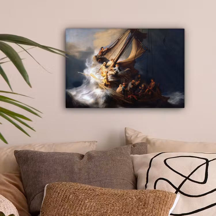 De storm op het meer van Galilea - Rembrandt van Rijn canvas 2cm klein -sfeer1