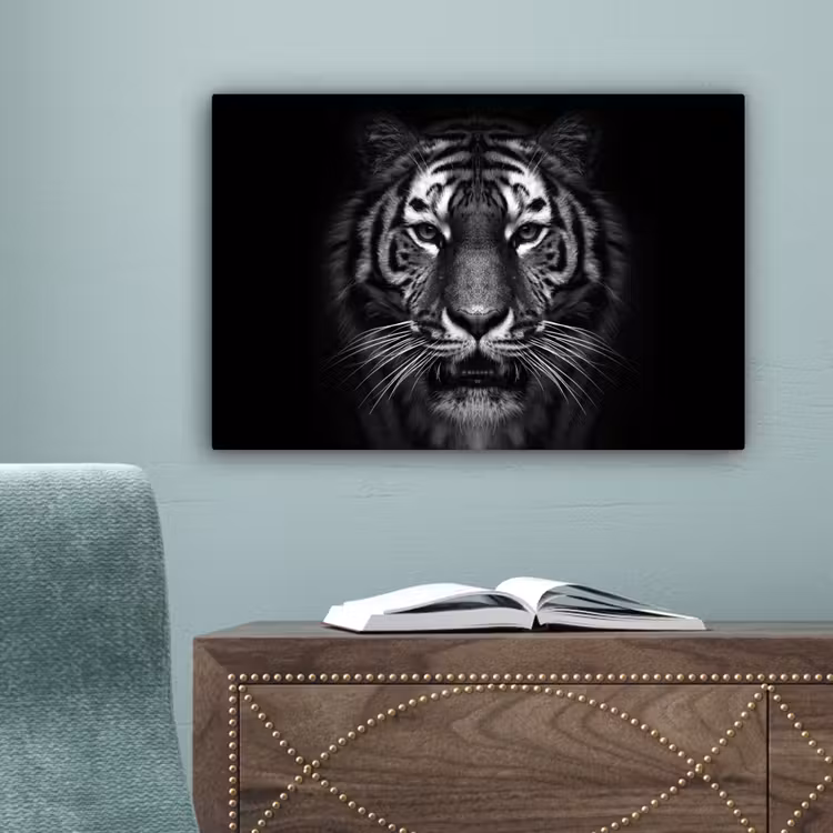 Tijger - Dieren - Zwart - Wit - Portret - Wild canvas 2cm klein -sfeer4