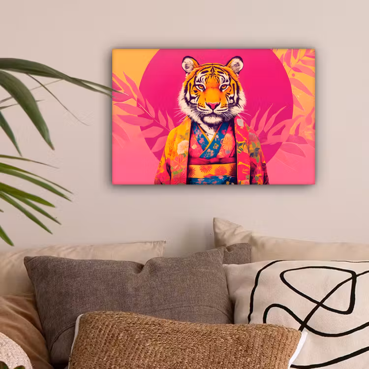Tijger - Kimono - Planten - Roze canvas 2cm klein -sfeer1