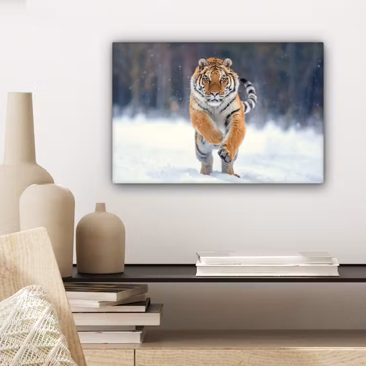 Tijger - Landschap - Sneeuw - Winter - Dieren canvas 2cm klein -sfeer6