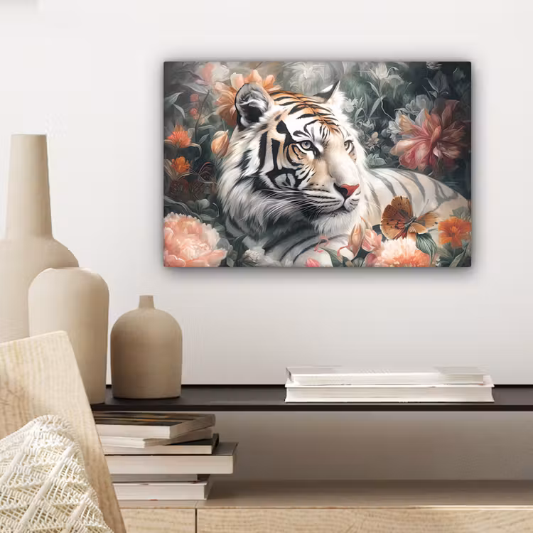 Tijger - Wilde dieren - Bloemen - Jungle canvas 2cm klein -sfeer6