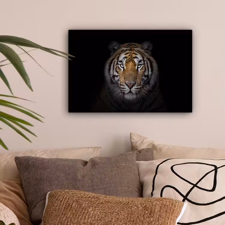 Tijger - Wilde dieren - Portret - Zwart - Dieren canvas 2cm klein -sfeer1