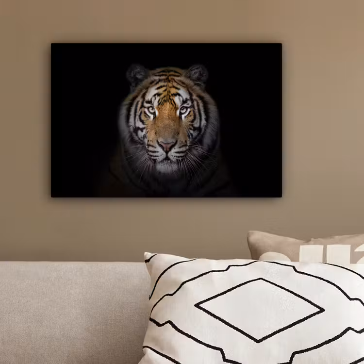 Tijger - Wilde dieren - Portret - Zwart - Dieren canvas 2cm klein -sfeer3