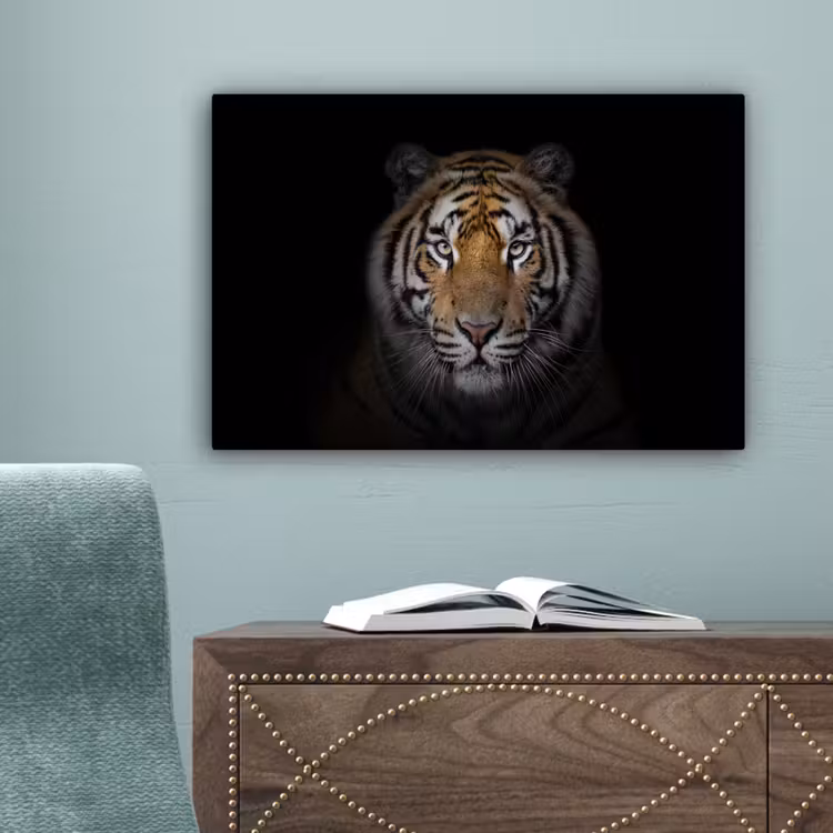 Tijger - Wilde dieren - Portret - Zwart - Dieren canvas 2cm klein -sfeer4