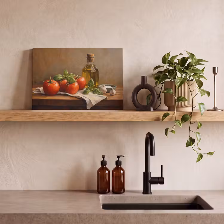 Tomaten - Olijfolie - Stilleven canvas 2cm klein -sfeer3