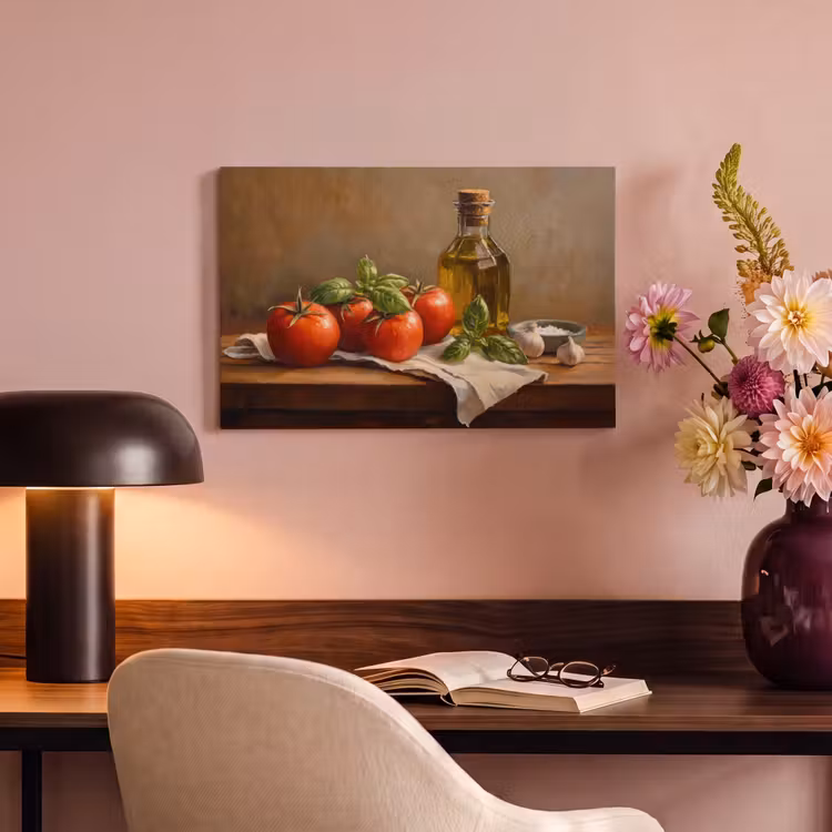Tomaten - Olijfolie - Stilleven canvas 2cm klein -sfeer4