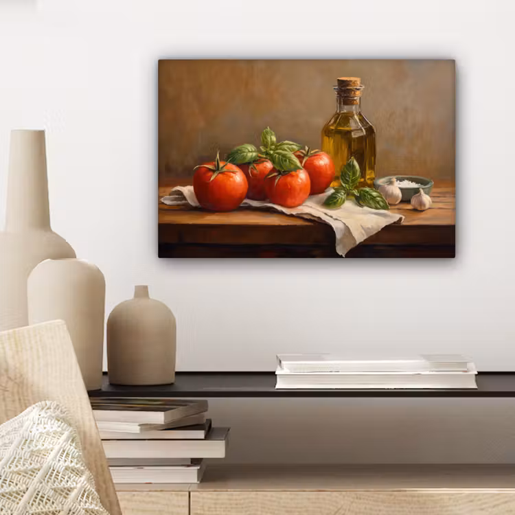 Tomaten - Olijfolie - Stilleven canvas 2cm klein -sfeer6
