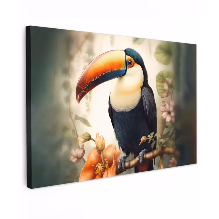 Toekan - Vogel - Bloemen - Planten canvas 2cm klein -z3d