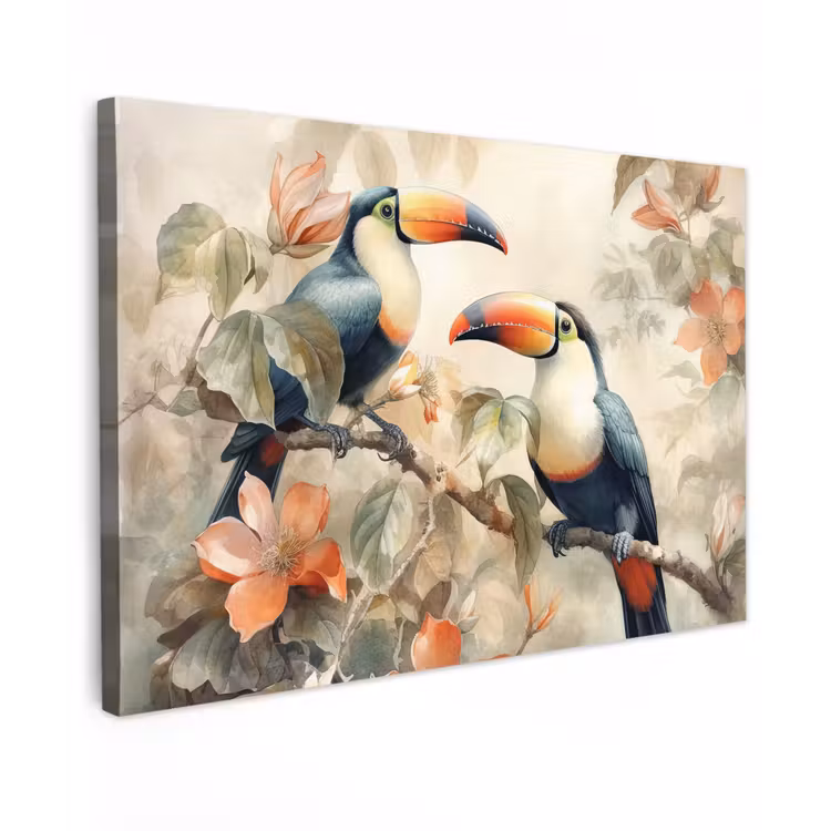 Toekan - Vogels - Bloemen - Tak canvas 2cm klein -z3d