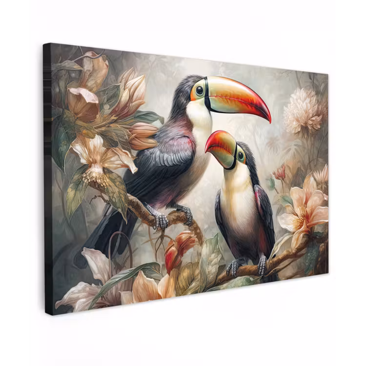 Toekan - Vogels - Bloemen - Jungle canvas 2cm klein -z3d