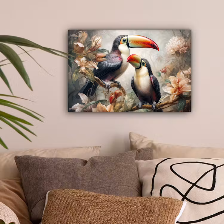 Toekan - Vogels - Bloemen - Jungle canvas 2cm klein -sfeer1