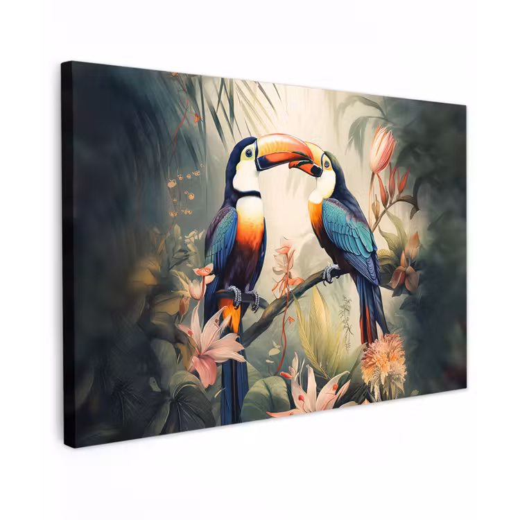 Toekan - Vogels - Bloemen - Natuur - Jungle canvas 2cm klein -z3d