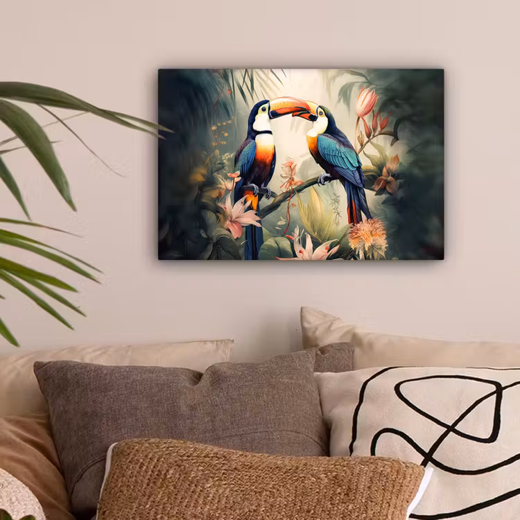 Toekan - Vogels - Bloemen - Natuur - Jungle canvas 2cm klein -sfeer1