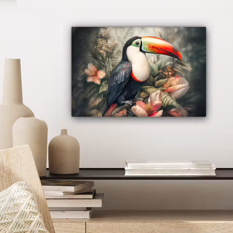 Toekan - Vogels - Bloemen - Planten - Tropisch canvas 2cm klein -sfeer6