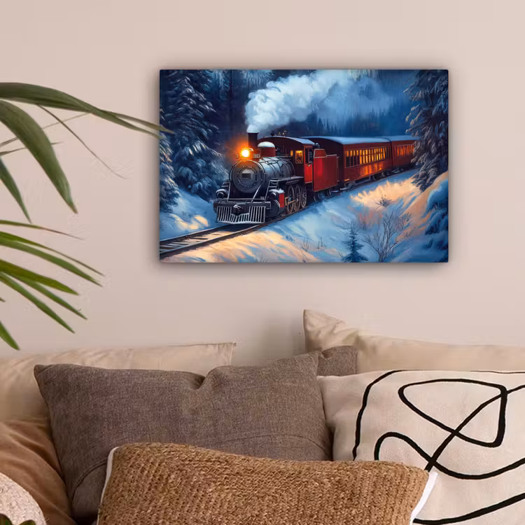 Trein - Kerst - Sneeuw - Kersttrein canvas 2cm klein -sfeer1