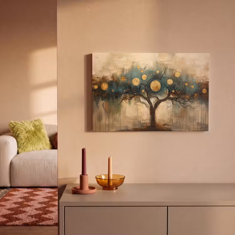 Boom - Kunst - Maan - Watercolor canvas 2cm klein -sfeer1