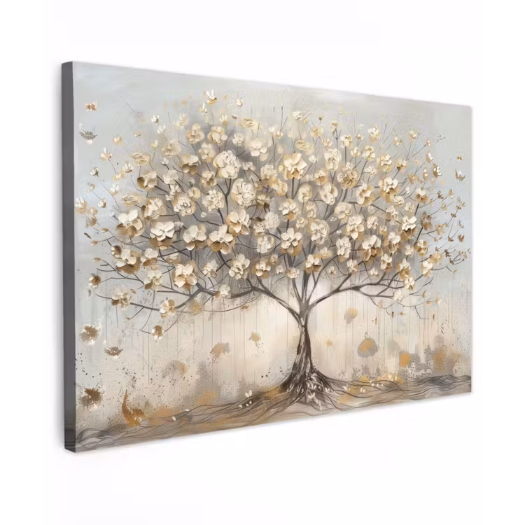Boom - Beige - Goud - Verflook - Grijs canvas 2cm klein -z3d