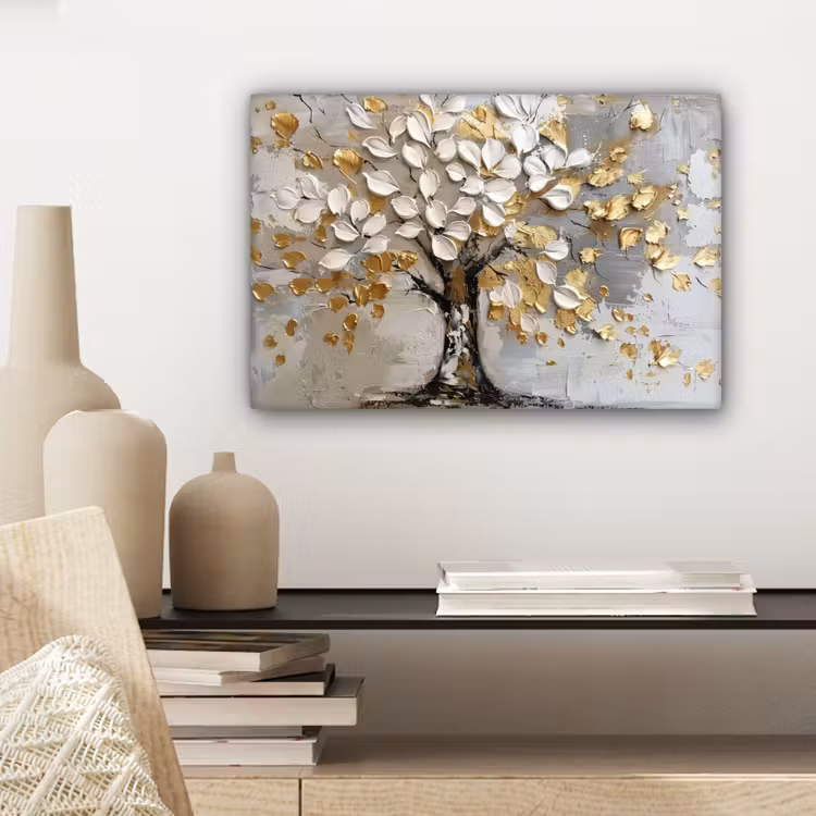 Boom - Beige - Grijs - Goud - Abstract canvas 2cm klein -sfeer6