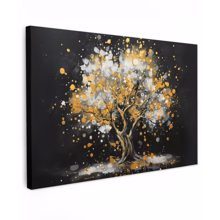 Boom - Zwart - Goud - Wit - Modern canvas 2cm klein -z3d