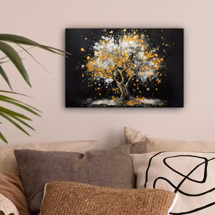 Boom - Zwart - Goud - Wit - Modern canvas 2cm klein -sfeer1