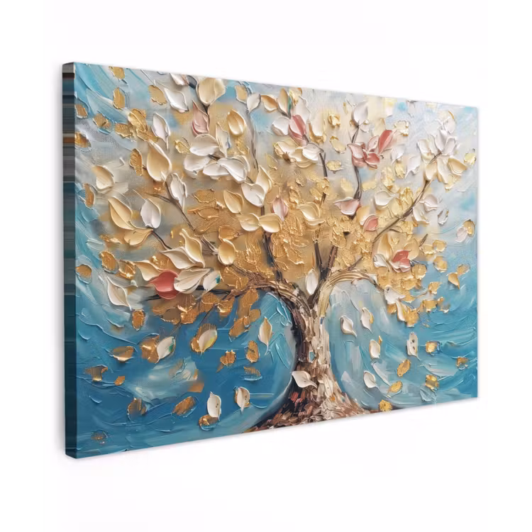 Boom - Blauw - Goud - Abstract - Modern canvas 2cm klein -z3d