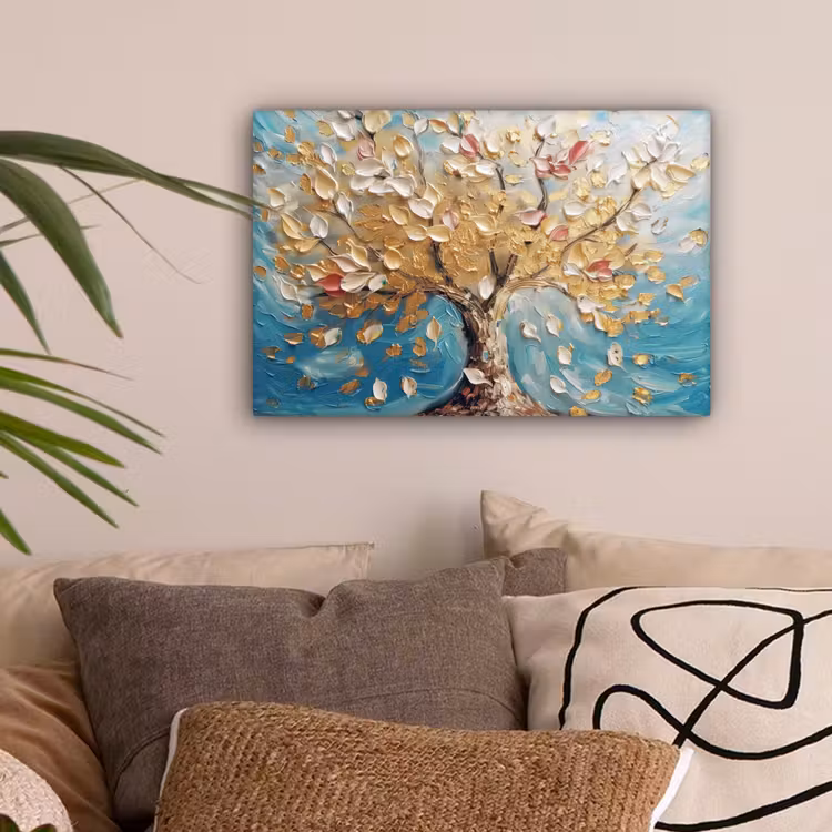 Boom - Blauw - Goud - Abstract - Modern canvas 2cm klein -sfeer1