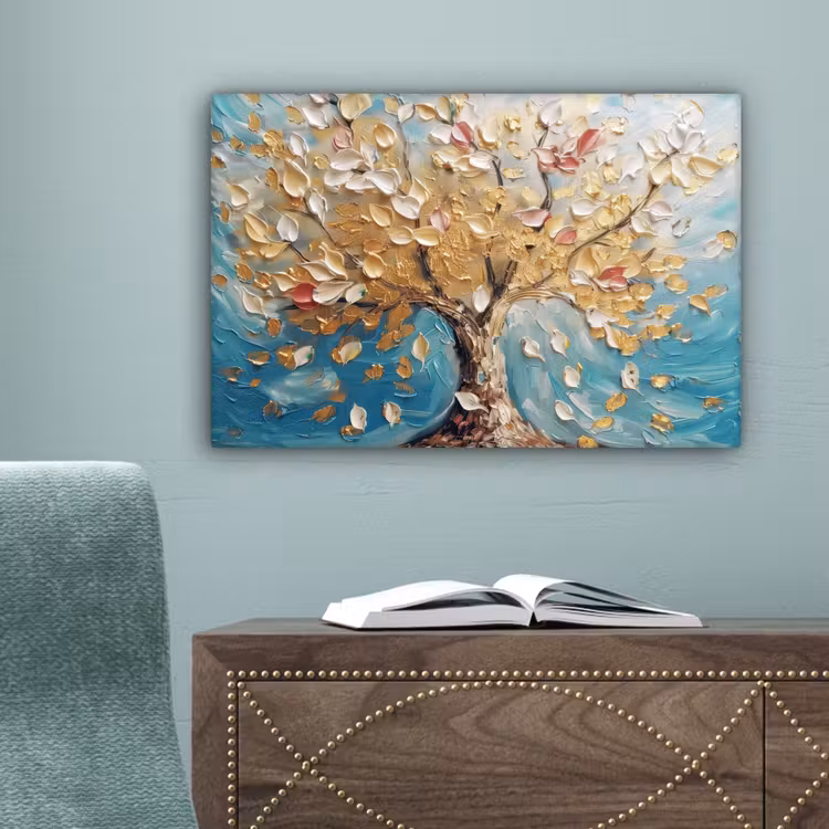 Boom - Blauw - Goud - Abstract - Modern canvas 2cm klein -sfeer4