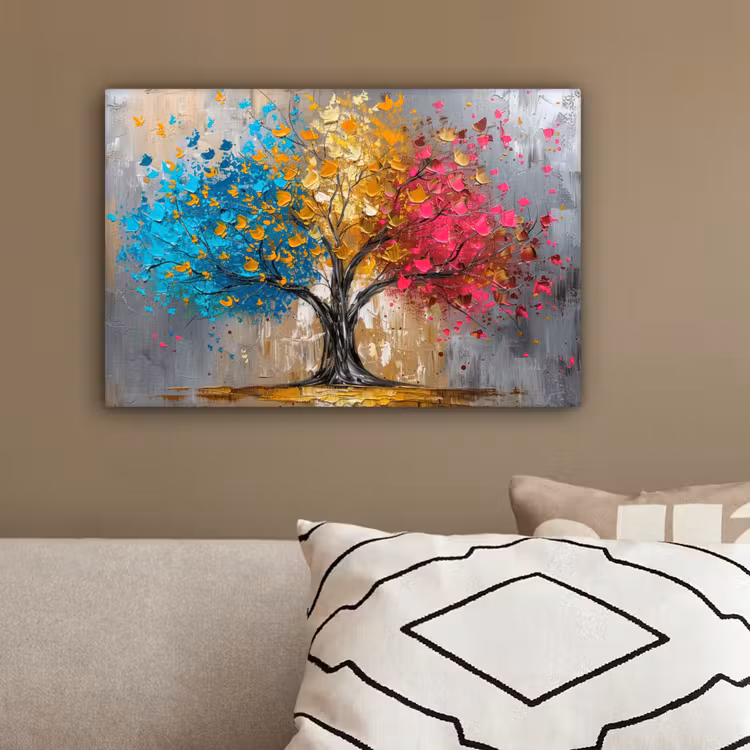Boom - Kleurrijk - Grijs - Modern canvas 2cm klein -sfeer3