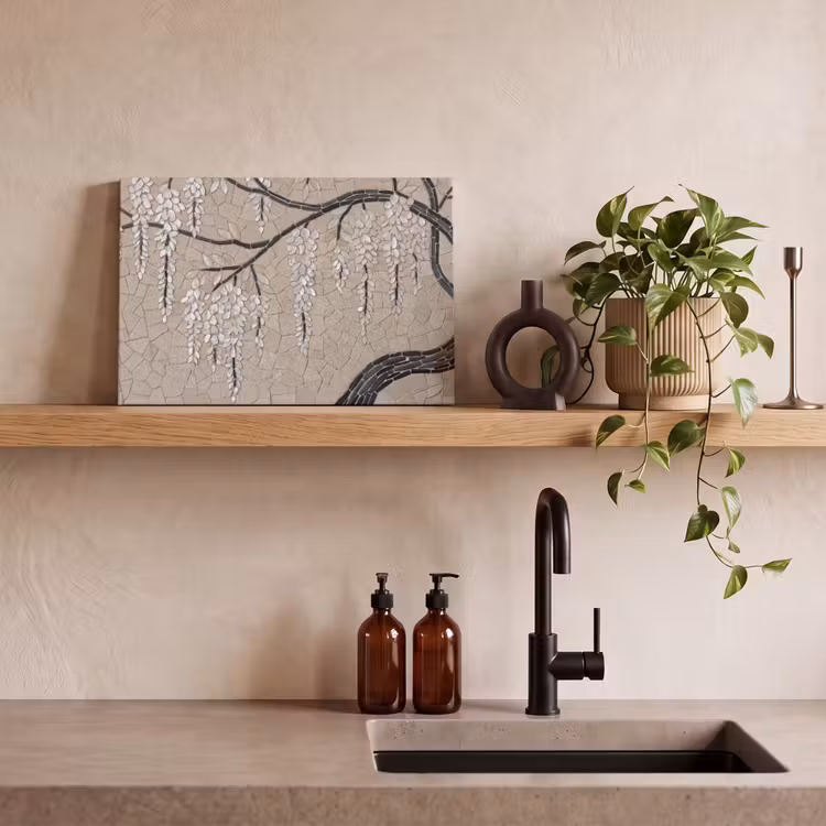 Boom - Bloemen - Mozaïek - Kunst - Wit canvas 2cm klein -sfeer3