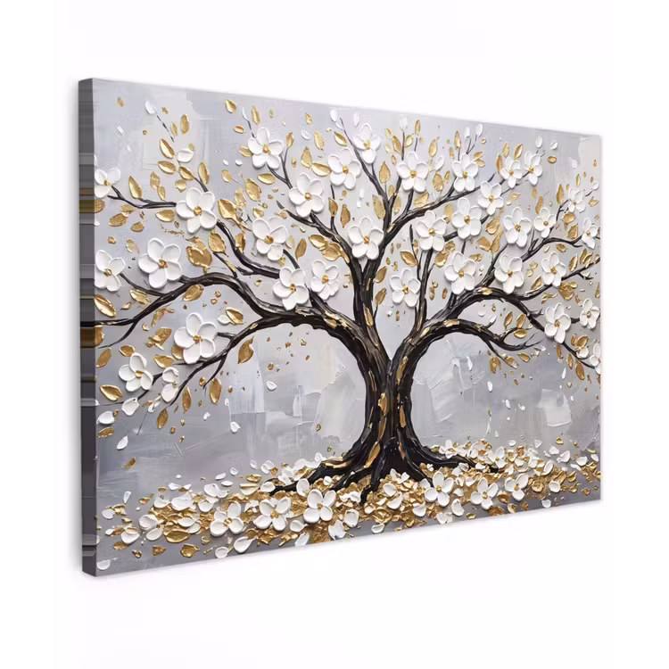 Boom - Bloemen - Natuur - Abstract - Wit canvas 2cm klein -z3d