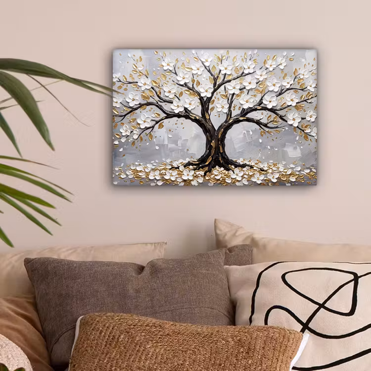 Boom - Bloemen - Natuur - Abstract - Wit canvas 2cm klein -sfeer1