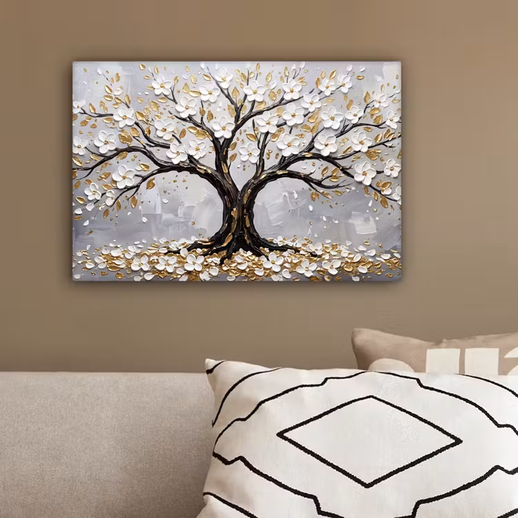 Boom - Bloemen - Natuur - Abstract - Wit canvas 2cm klein -sfeer3