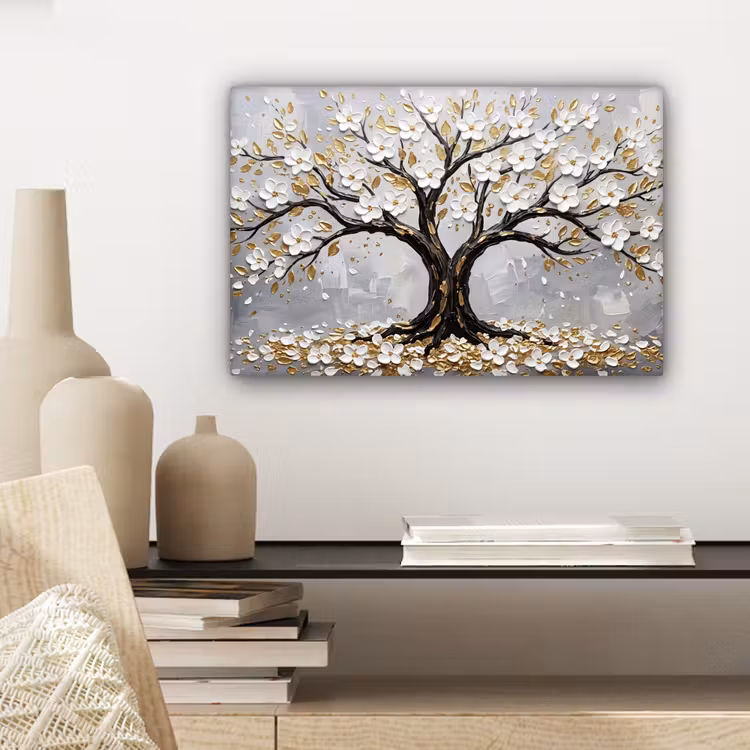 Boom - Bloemen - Natuur - Abstract - Wit canvas 2cm klein -sfeer6