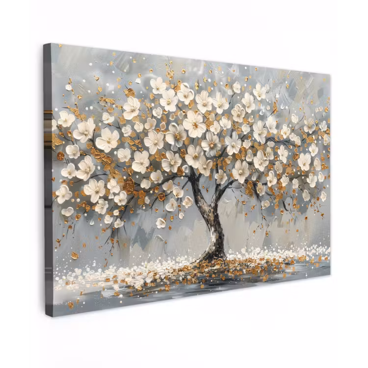 Boom - Bloemen - Wit - Natuur - Kunst canvas 2cm klein -z3d