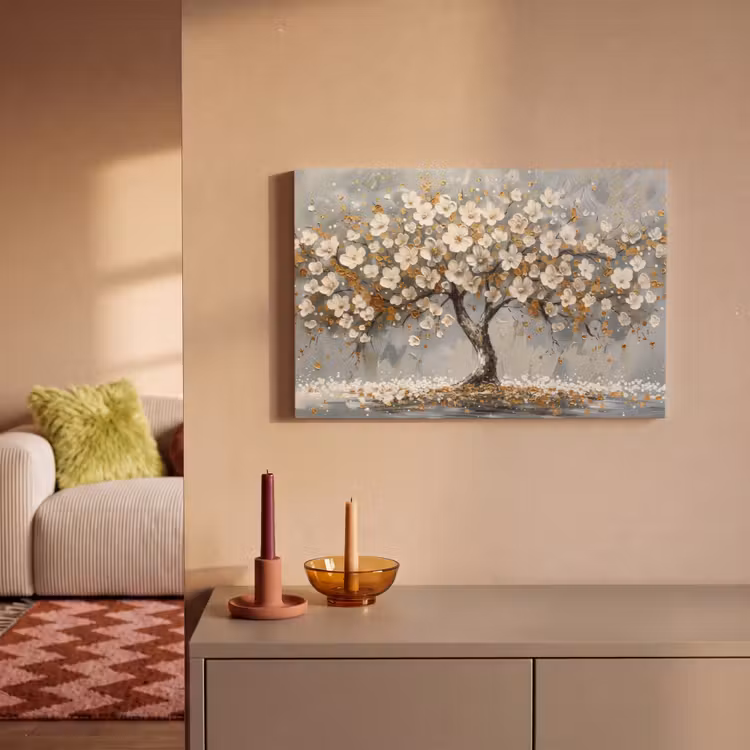 Boom - Bloemen - Wit - Natuur - Kunst canvas 2cm klein -sfeer1