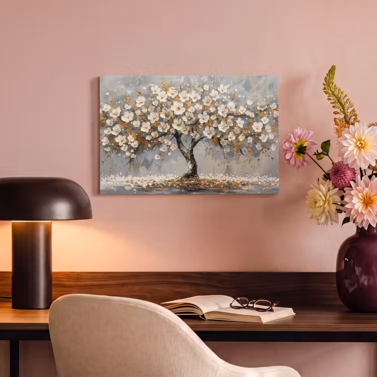 Boom - Bloemen - Wit - Natuur - Kunst canvas 2cm klein -sfeer4