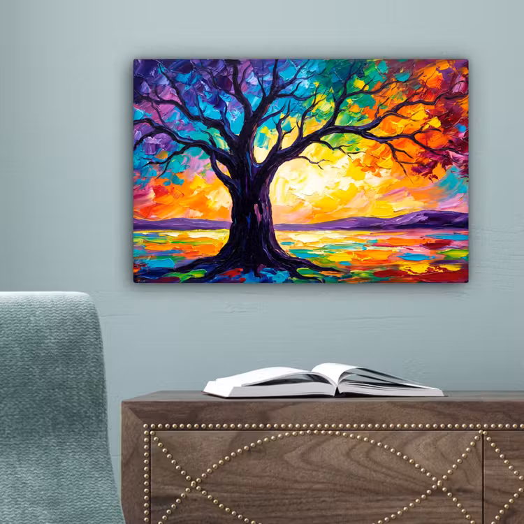Boom - Landschap - Natuur - Abstract - Kleurrijk canvas 2cm klein -sfeer4
