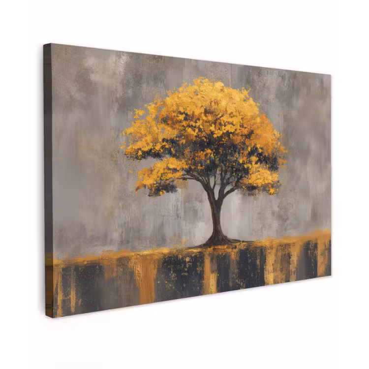 Boom - Bladeren - Goud - Abstract canvas 2cm klein -z3d