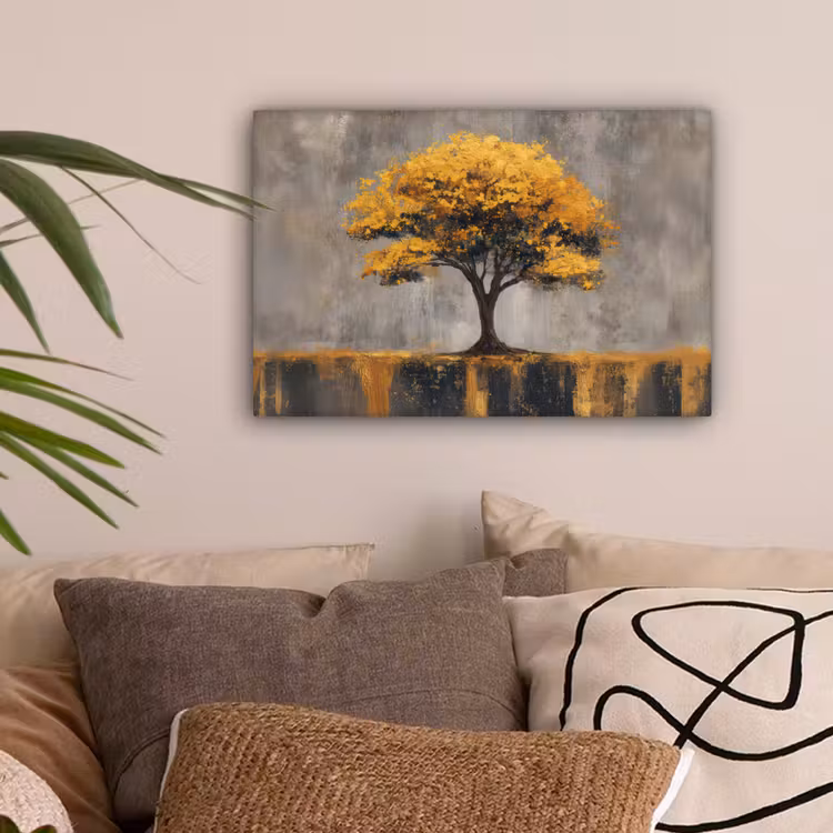 Boom - Bladeren - Goud - Abstract canvas 2cm klein -sfeer1